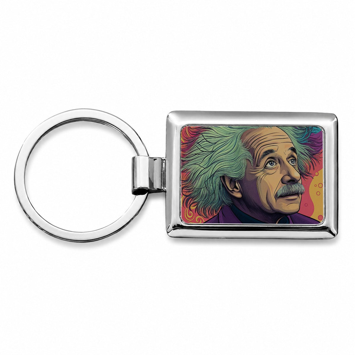 Albert Einstein Psychedelic Rectangle Metal Keychain