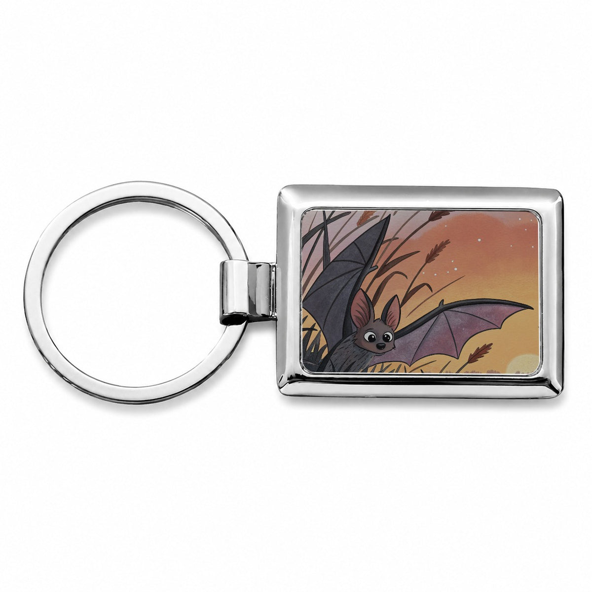 Bat Wildlife At Sunset Rectangle Metal Keychain