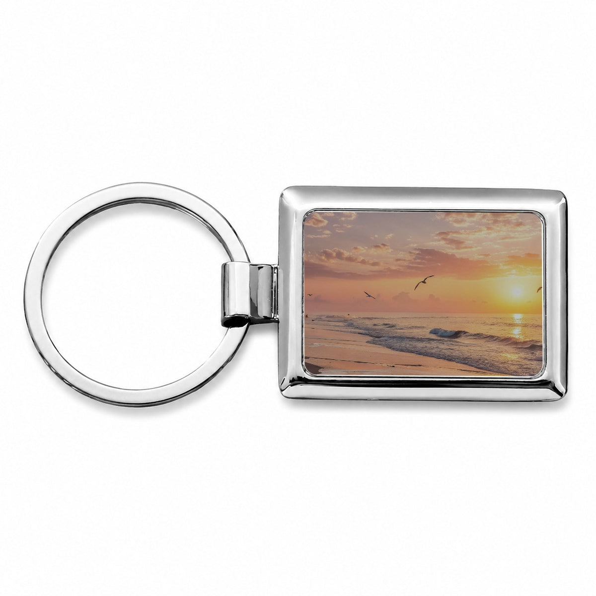 Beach Sunrise Ocean Rectangle Metal Keychain