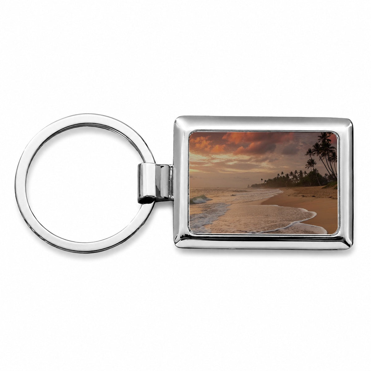 Beach Sunset Tropical Ocean Island Rectangle Metal Keychain