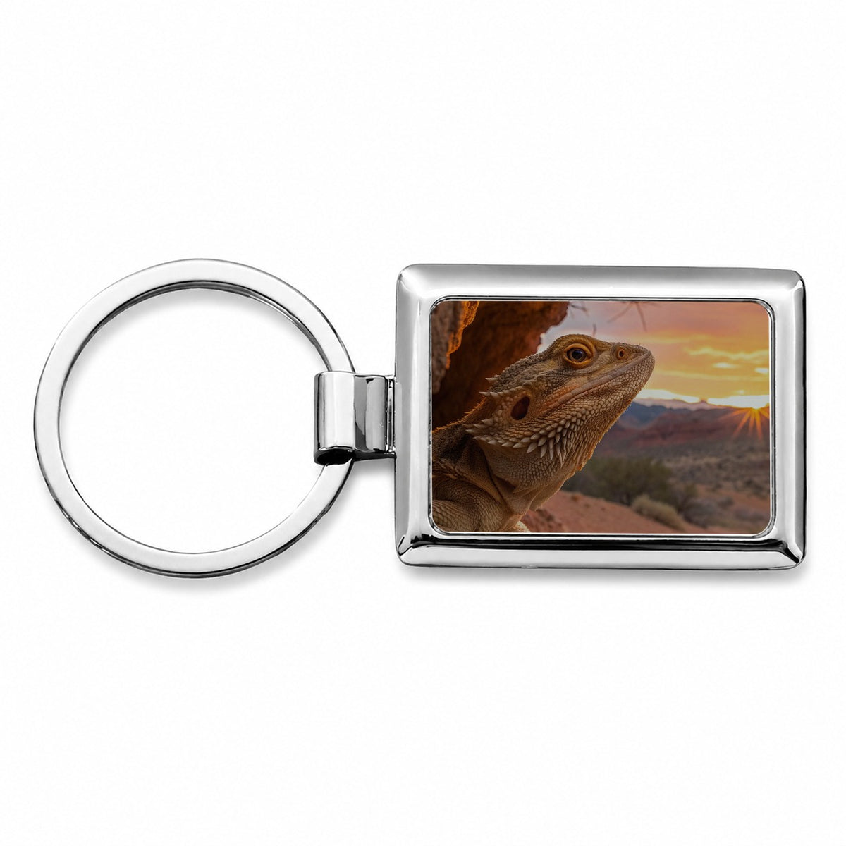 Bearded Dragon At Sunset Rectangle Metal Keychain