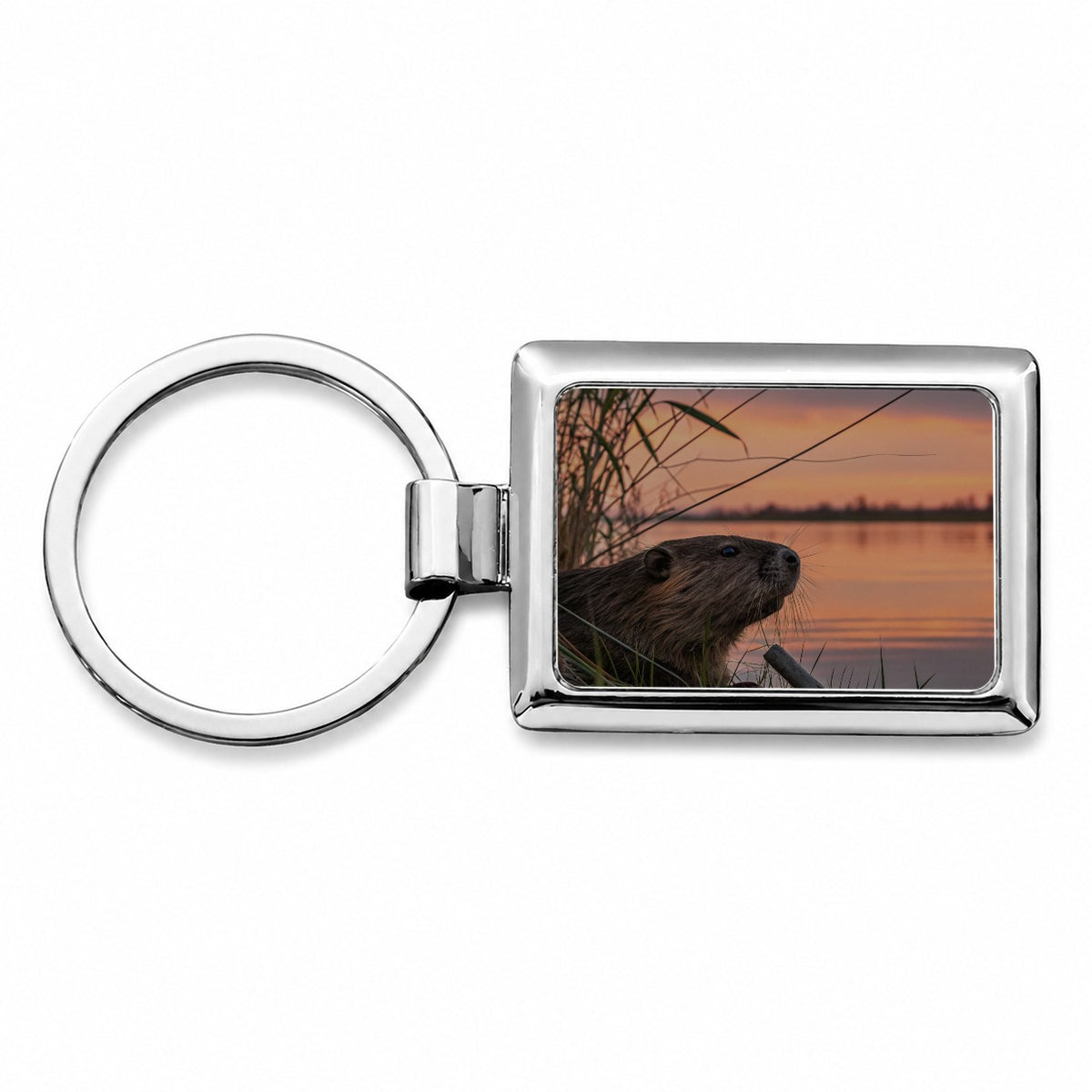 Beaver Pond At Sunset Rectangle Metal Keychain