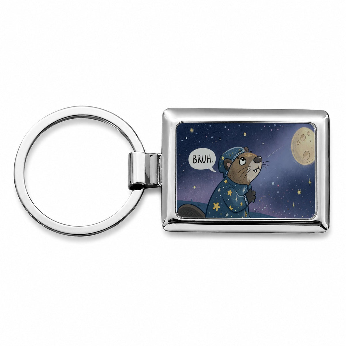 Beaver Saying Bruh Funny Pajamas Rectangle Metal Keychain