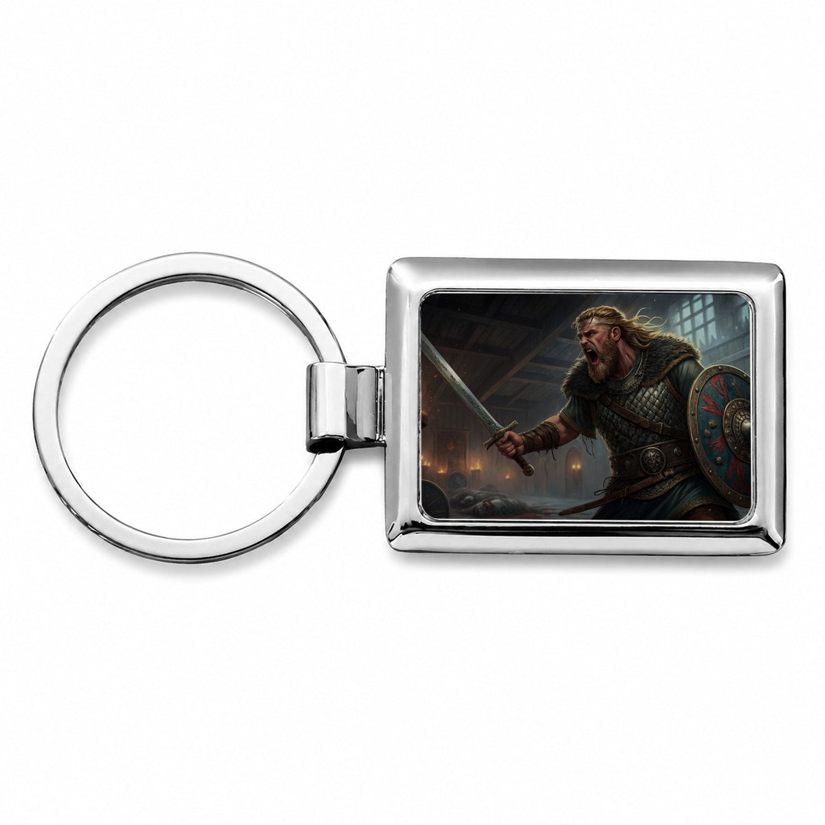 Beowulf Viking Warrior Rectangle Metal Keychain