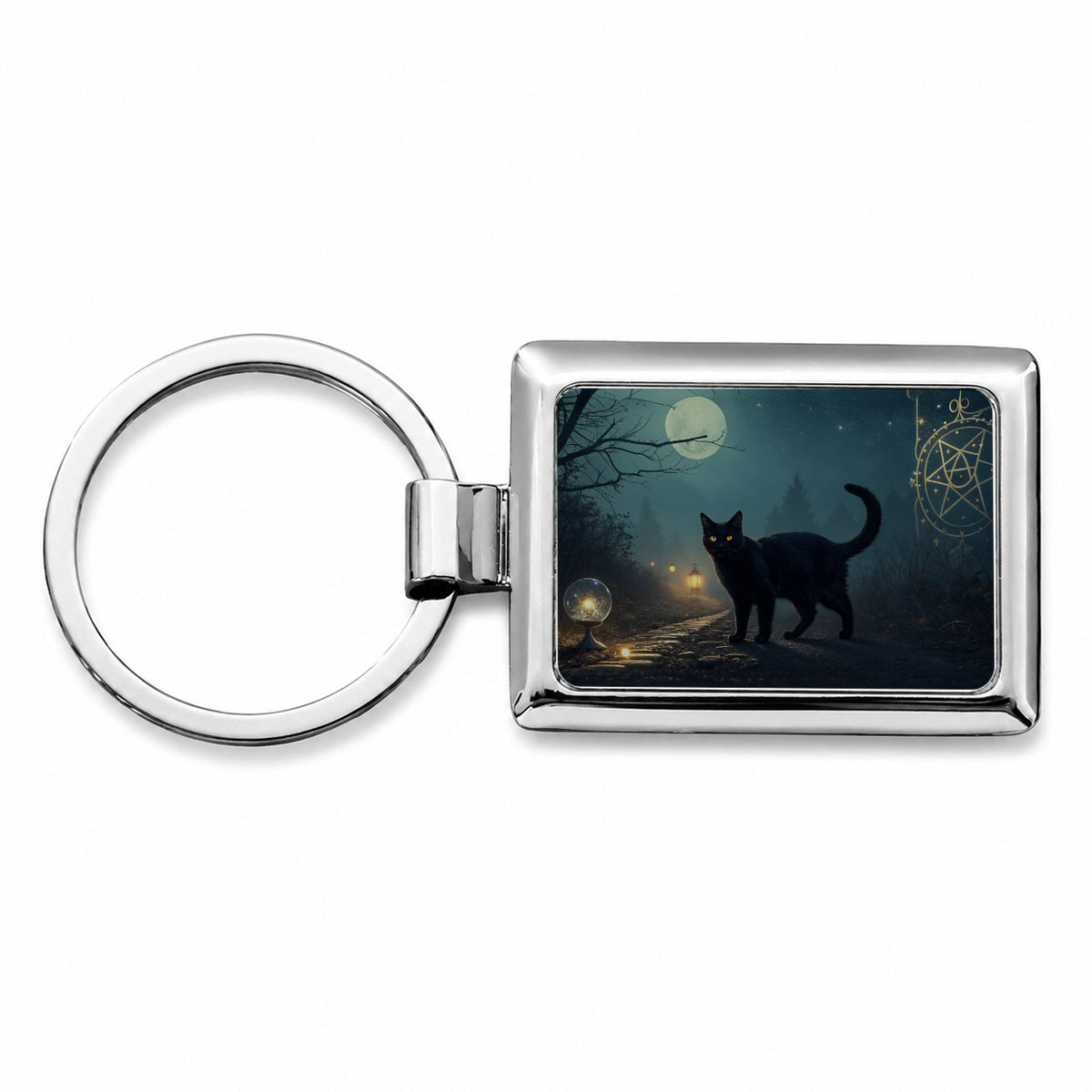 Black Cat Tarot Mystic Rectangle Metal Keychain