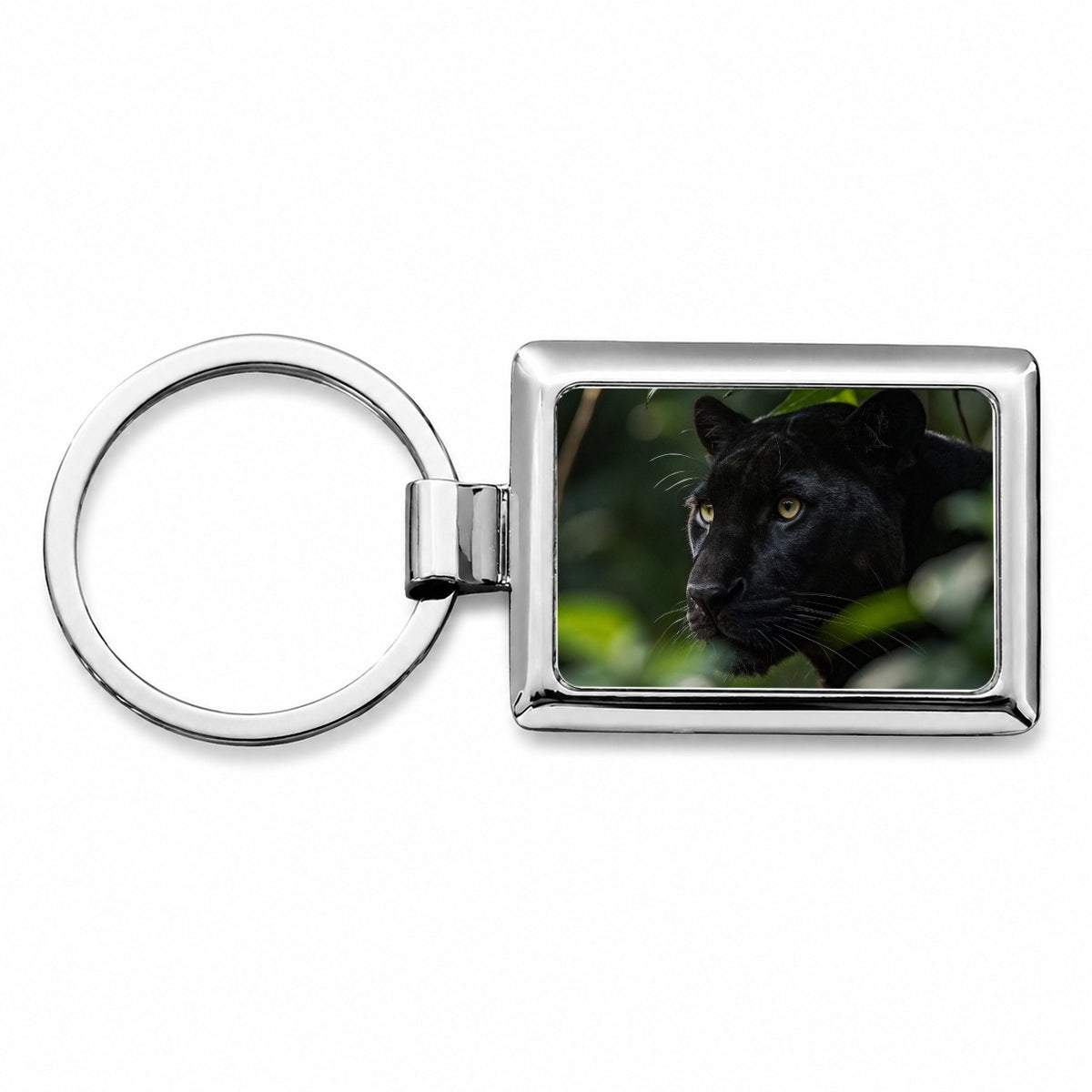 Black Panther Jungle Wildlife Rectangle Metal Keychain