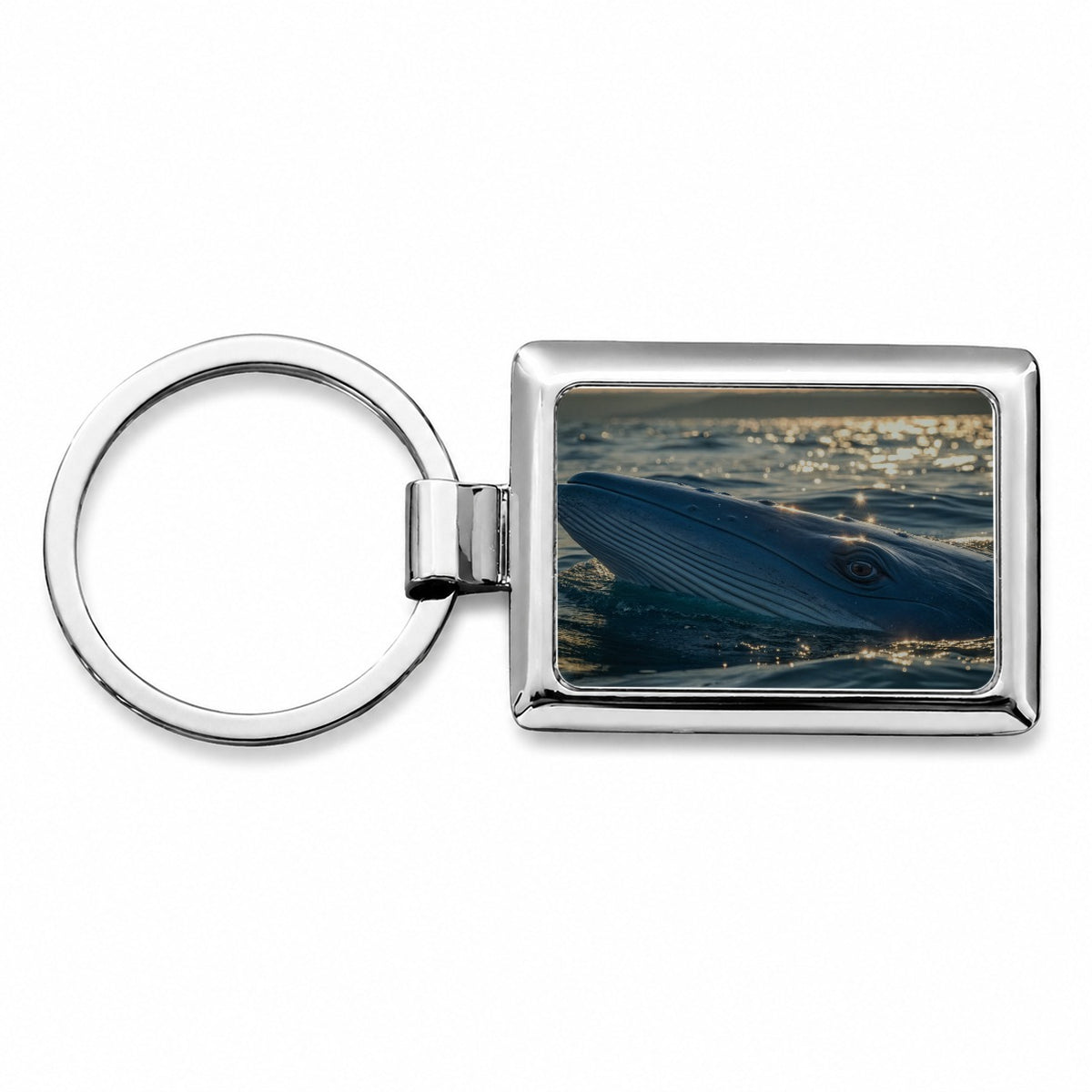 Blue Whale Ocean Wildlife Rectangle Metal Keychain