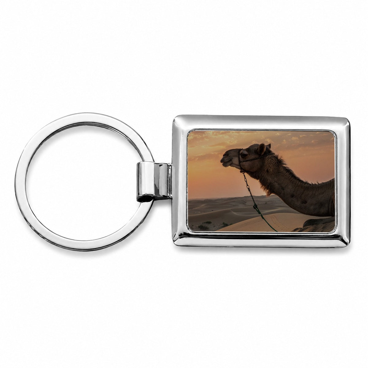 Camel Desert At Sunset Rectangle Metal Keychain