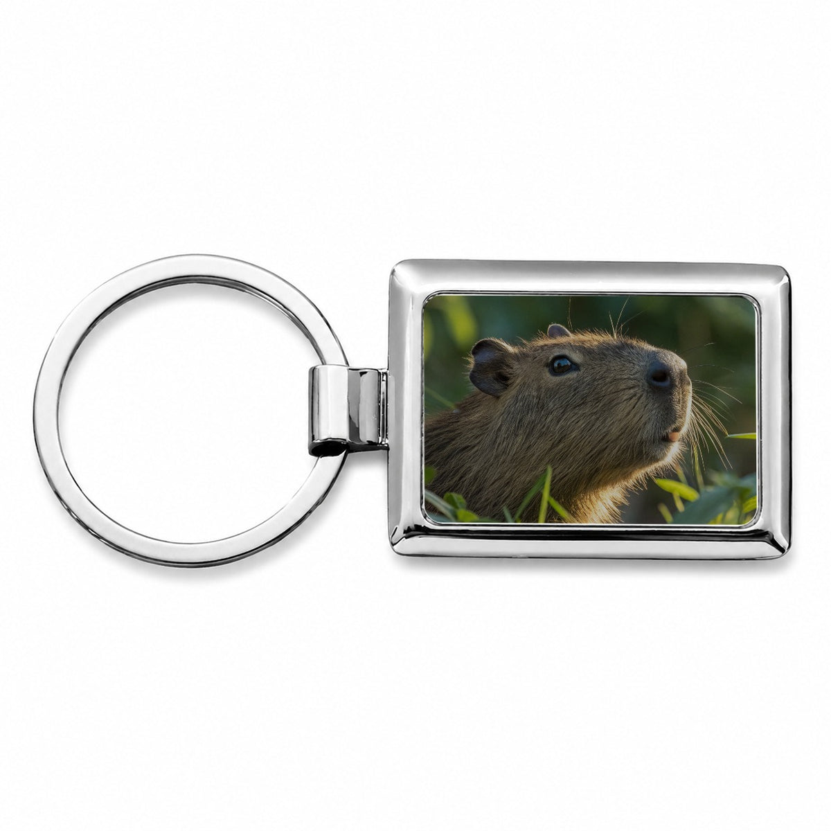 Capybara Wildlife Nature Scene Rectangle Metal Keychain