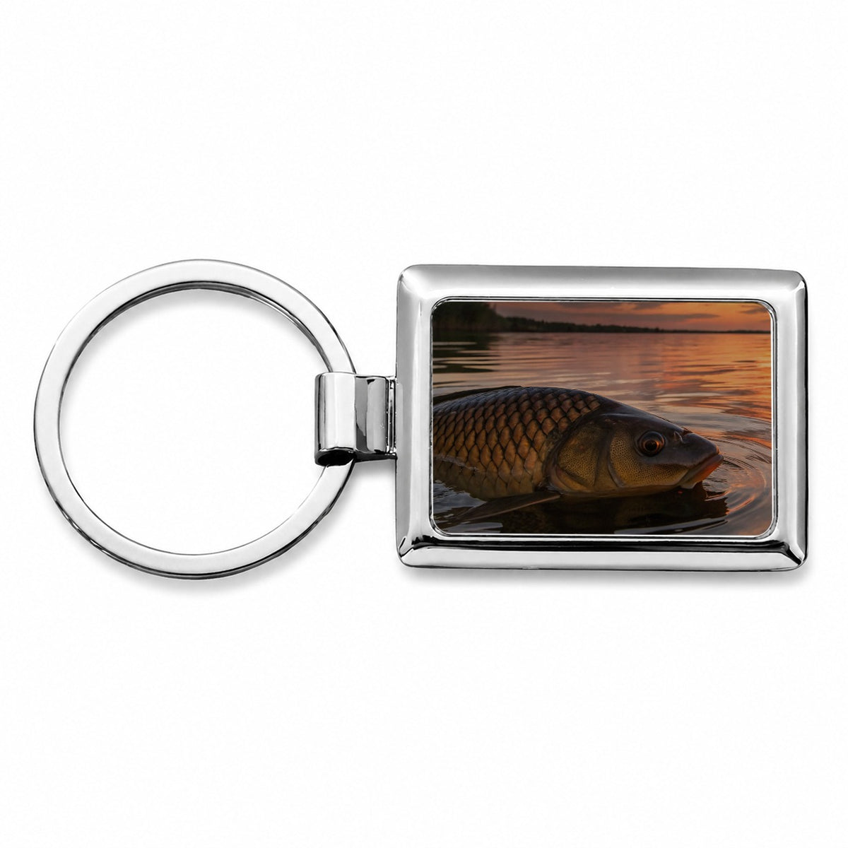 Carp Fishing At Sunset Rectangle Metal Keychain