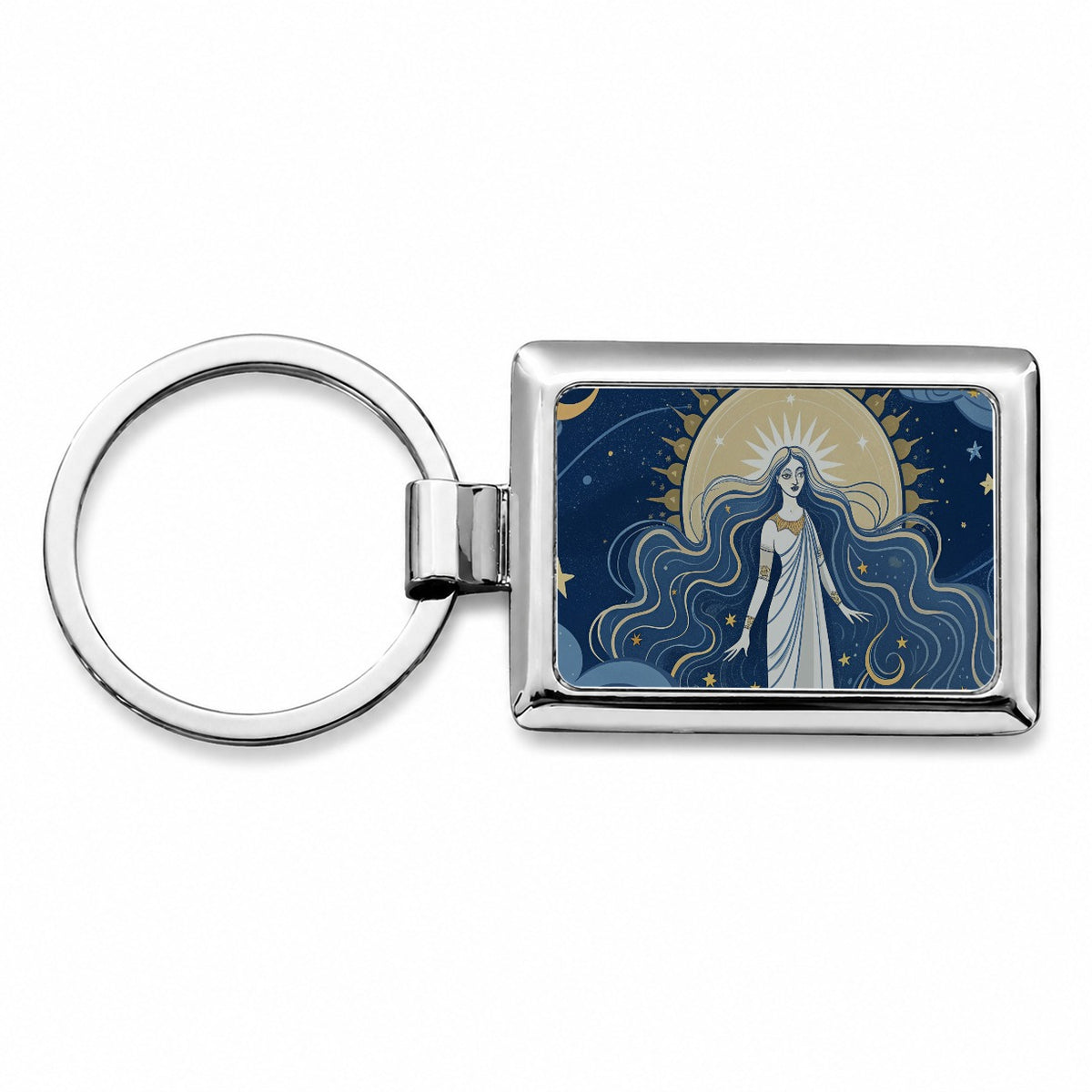 Celestial Moon Goddess Tarot Rectangle Metal Keychain