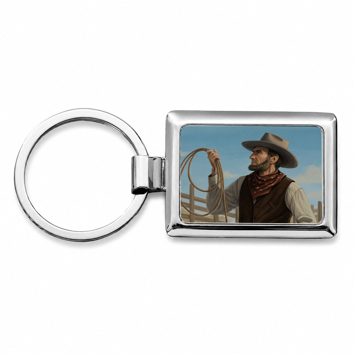 Cowboy Abraham Lincoln Rectangle Metal Keychain