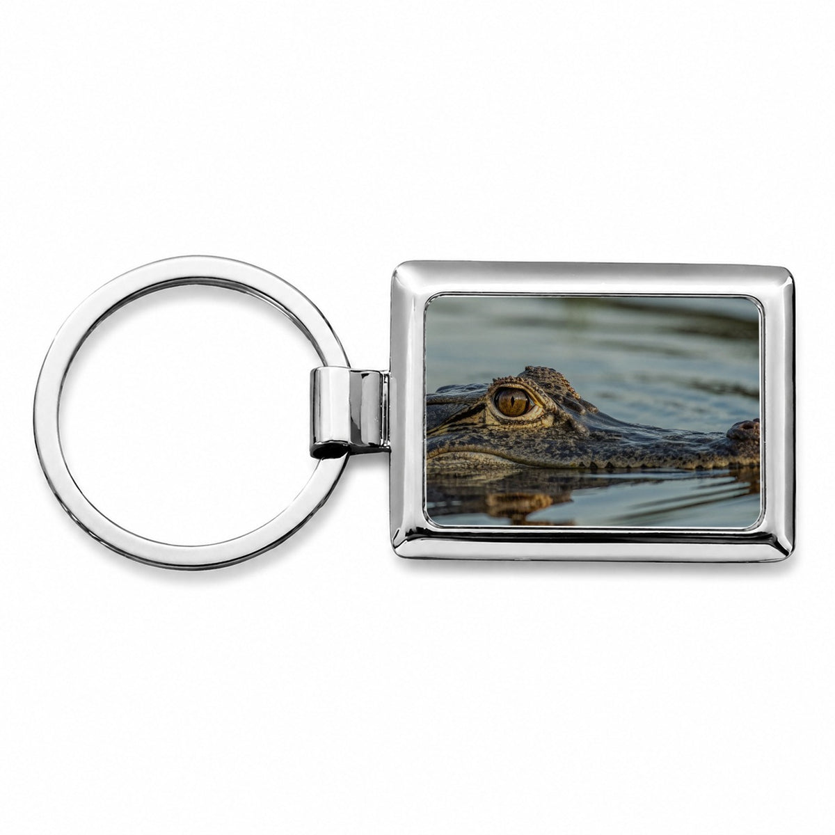 Crocodile In Water Wildlife Rectangle Metal Keychain