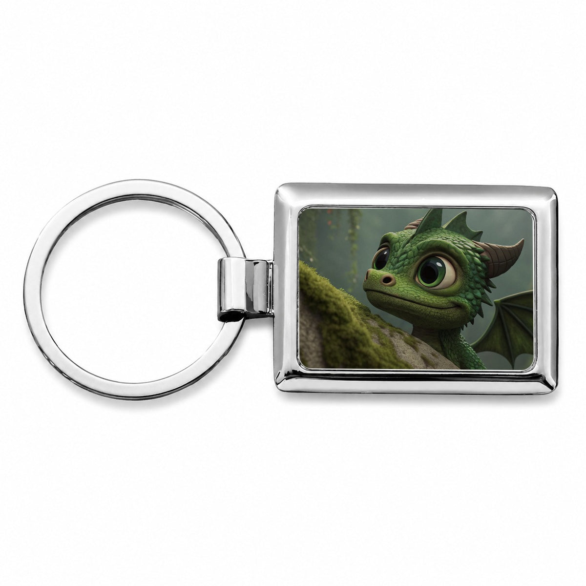 Fantasy Dragon Forest Nature Rectangle Metal Keychain