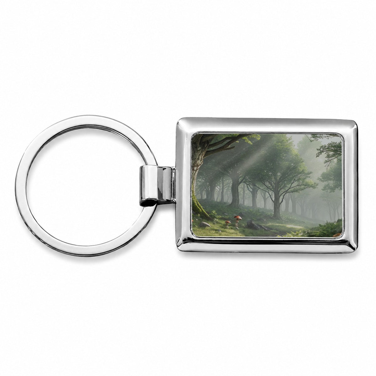 Foggy Woodland Forest Landscape Rectangle Metal Keychain