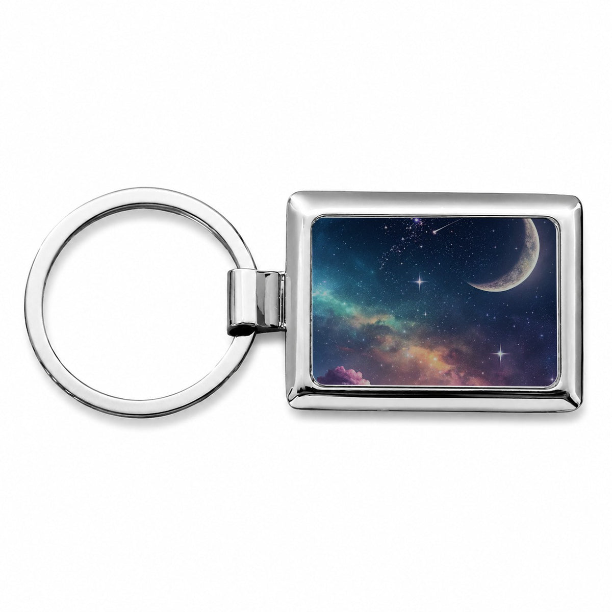 Galaxy Night Sky Moon Rectangle Metal Keychain