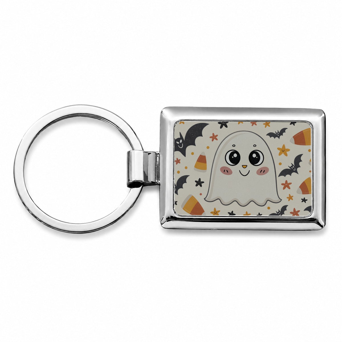 Halloween Ghost Candy Corn Pattern Rectangle Metal Keychain