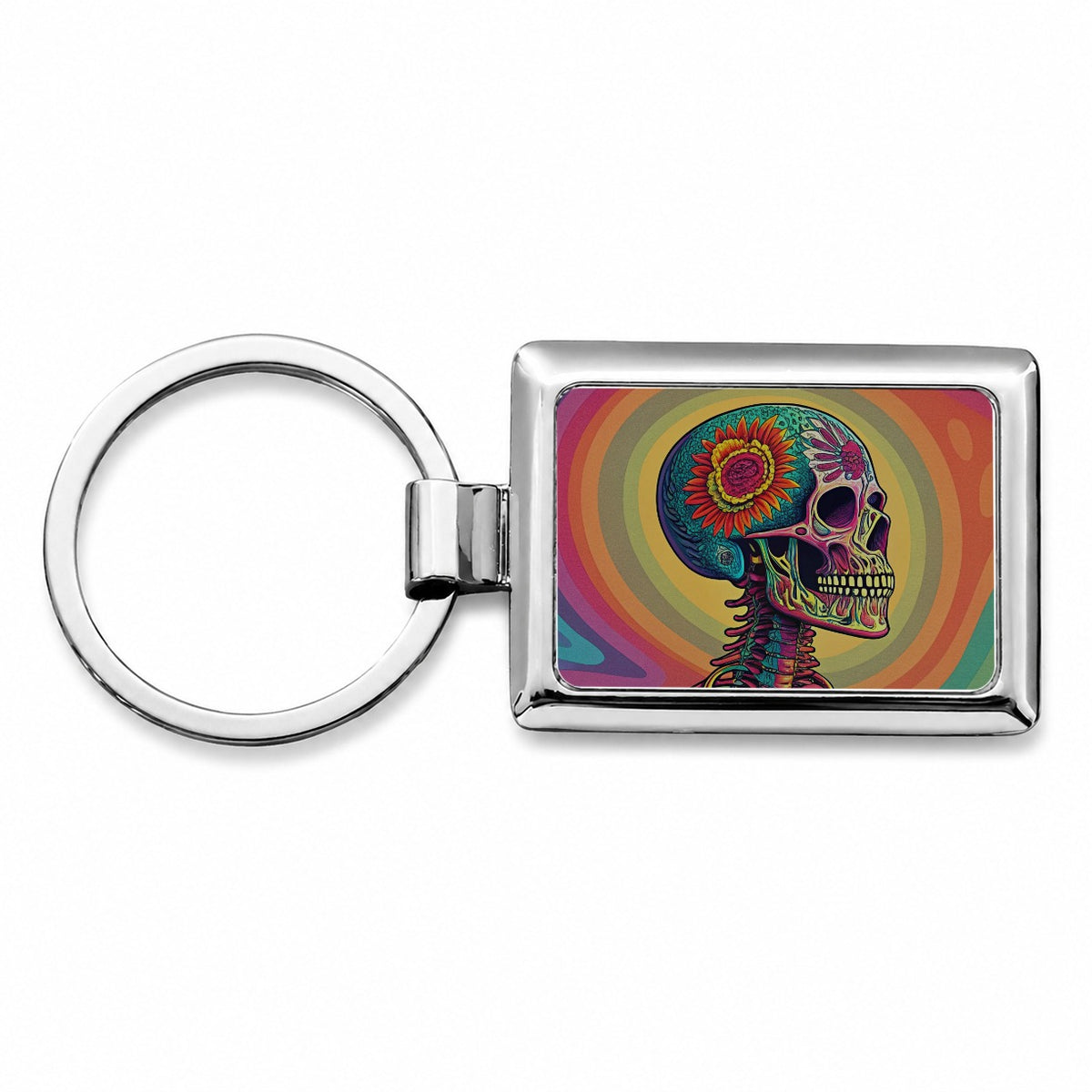 Halloween Psychedelic Skeleton Rectangle Metal Keychain