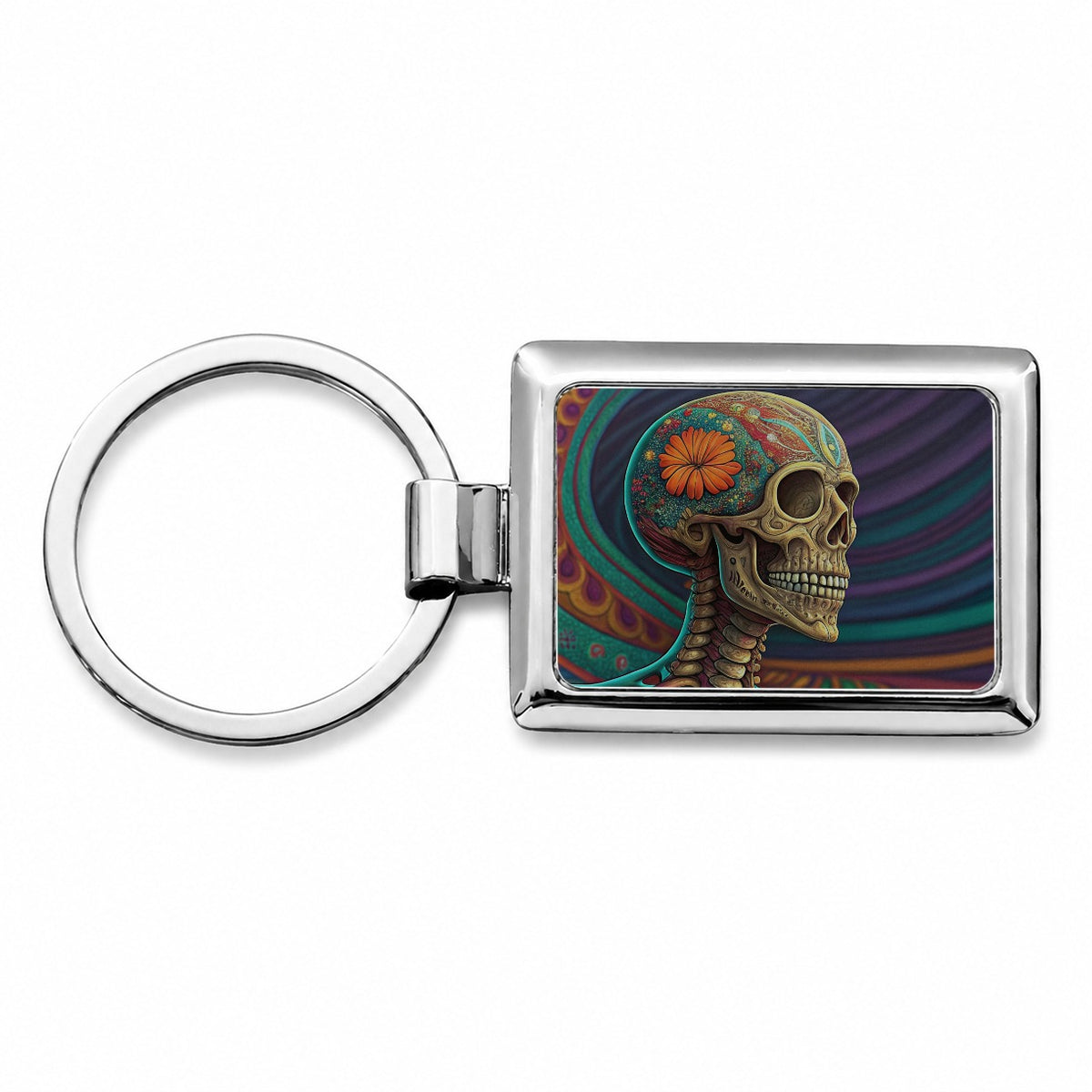 Halloween Rainbow Skeleton Psychedelic Rectangle Metal Keychain