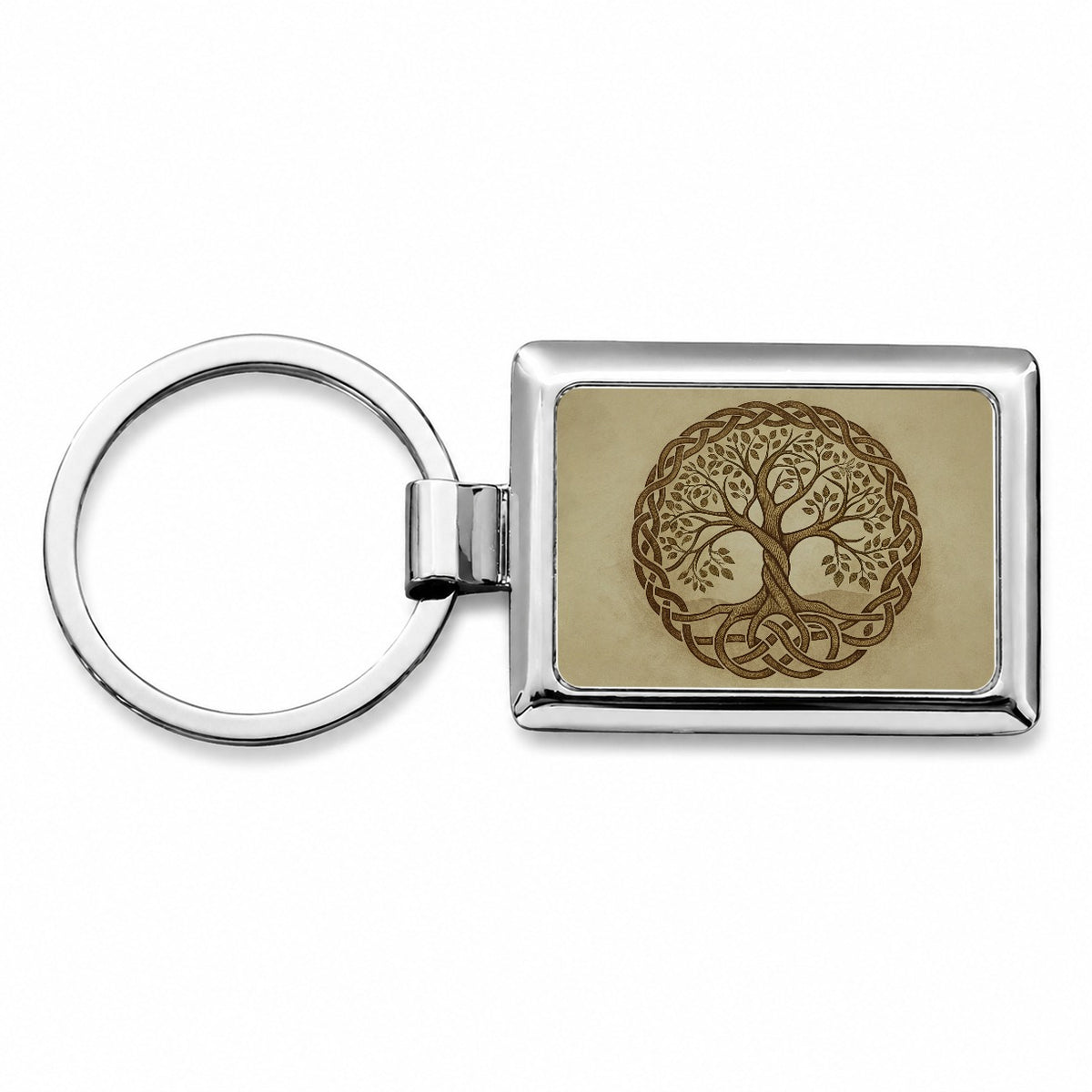 Irish Celtic Tree of Life Rectangle Metal Keychain