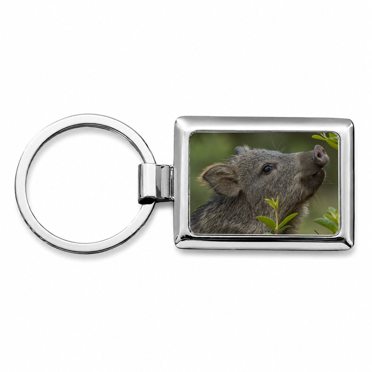 Javelina Woodland Rectangle Metal Keychain