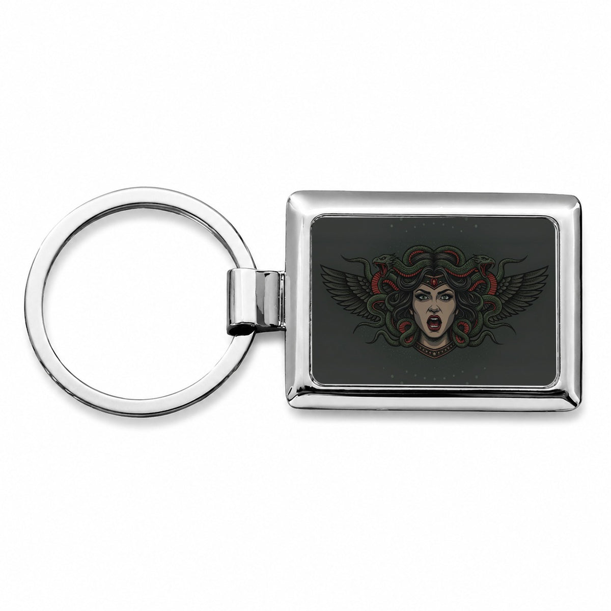 Medusa Gorgon Snake Tattoo Style Rectangle Metal Keychain