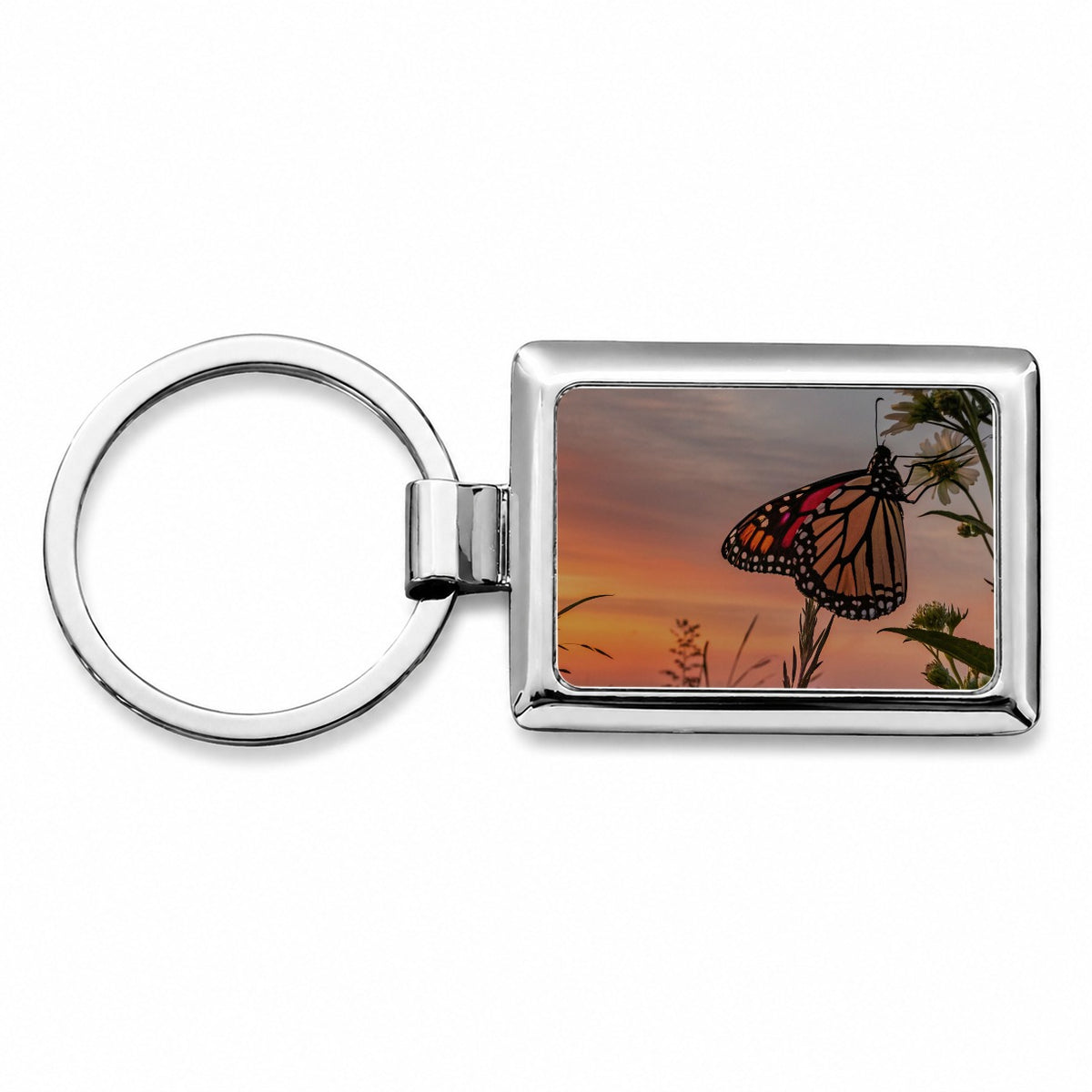 Monarch Butterfly At Sunset Rectangle Metal Keychain