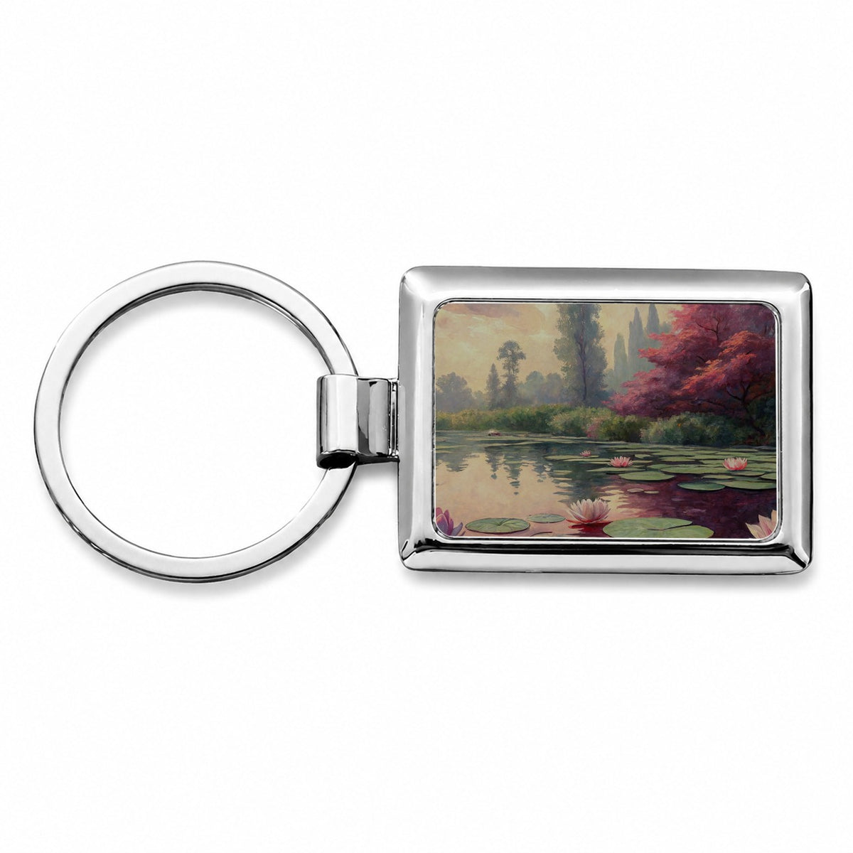 Monet Inspired Water Lilies Rectangle Metal Keychain