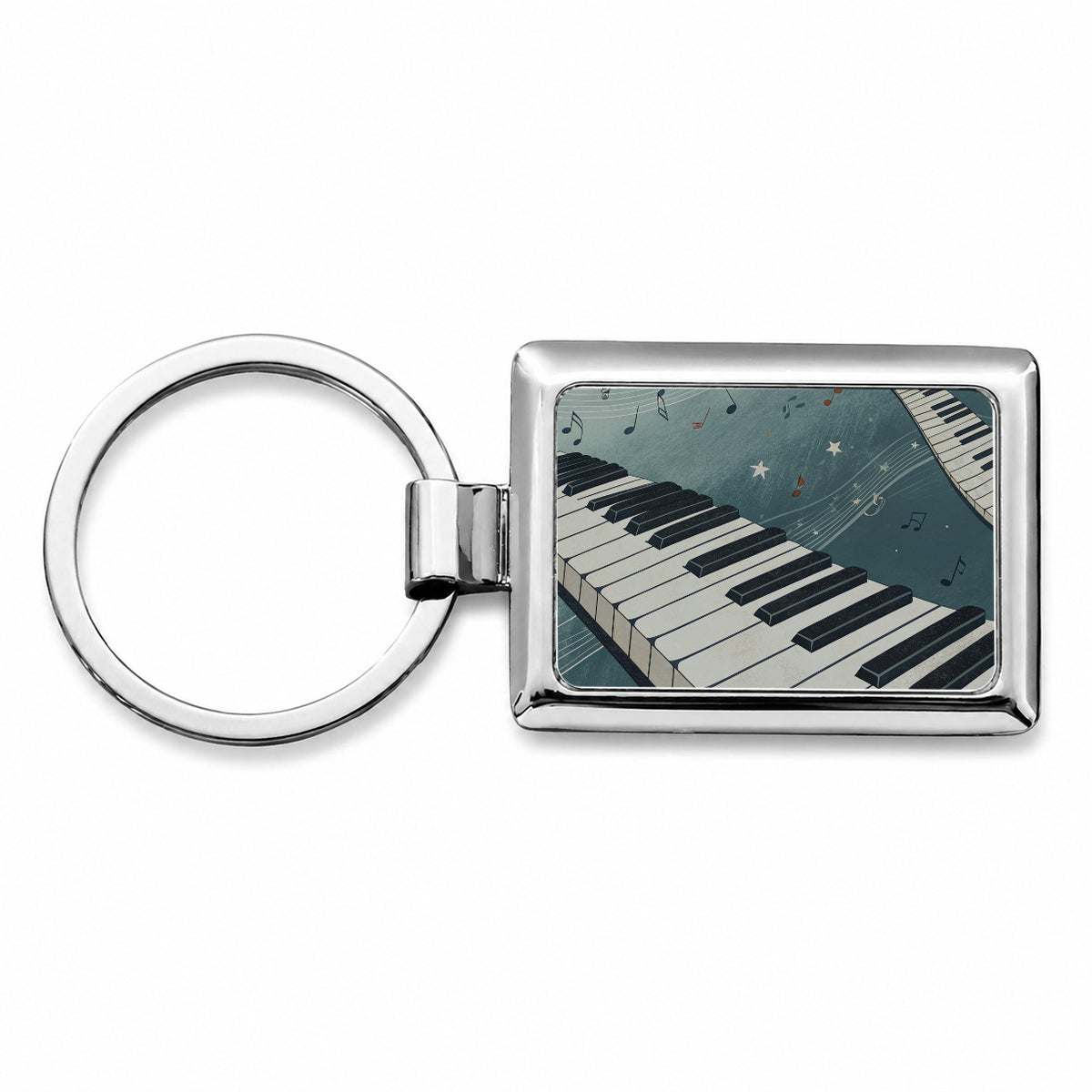 Piano Music Wave Rectangle Metal Keychain