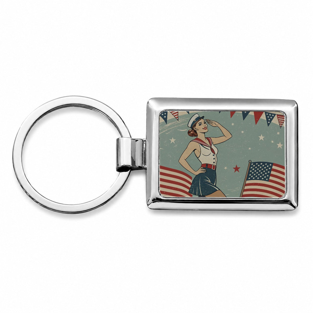 Retro Patriotic Pinup Style USA America Rectangle Metal Keychain