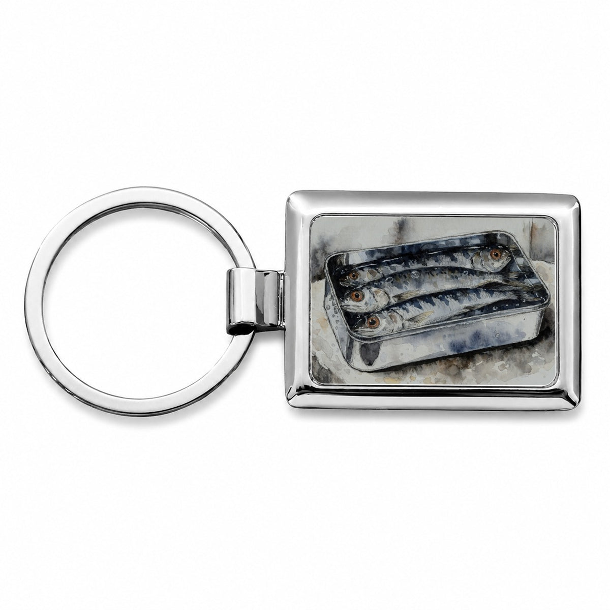Sardines Fish In Tin Watercolor Rectangle Metal Keychain