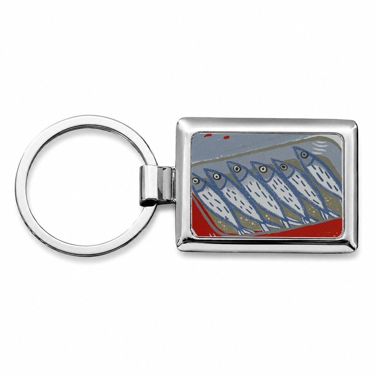 Sardines Fish In Tin Rectangle Metal Keychain