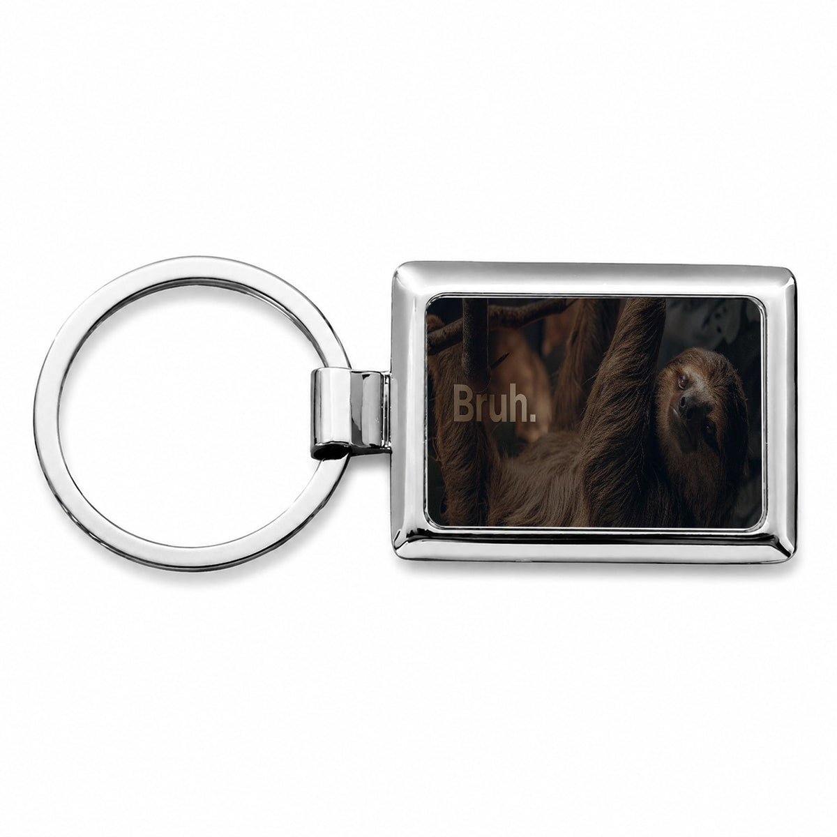Sloth Saying Bruh Funny Rectangle Metal Keychain