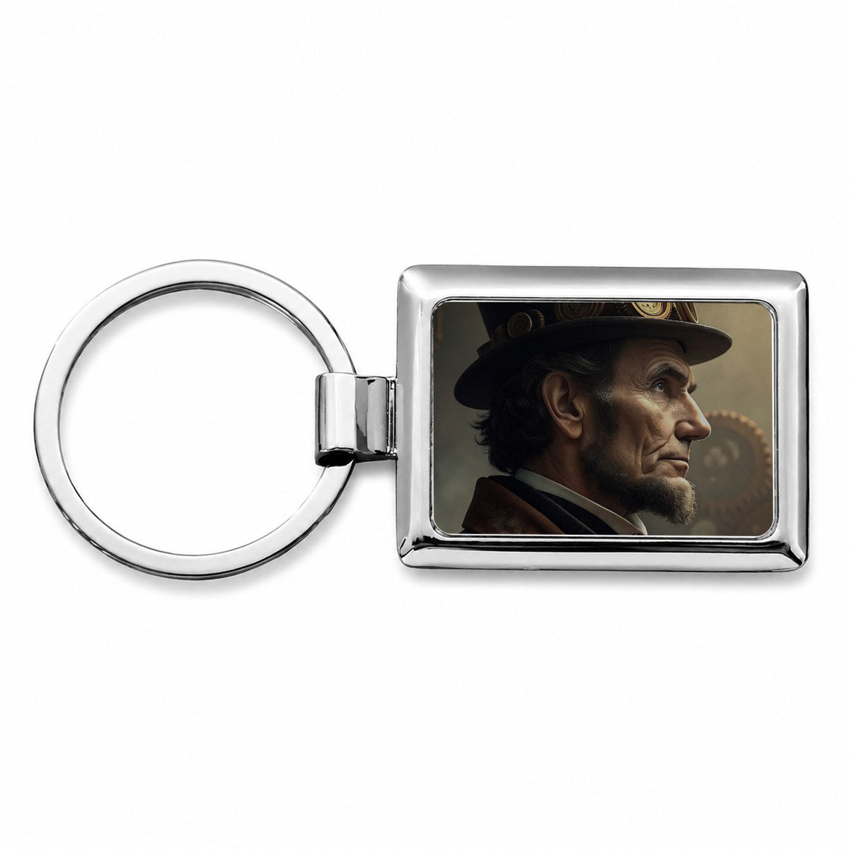 Steampunk Abraham Lincoln Portrait Rectangle Metal Keychain