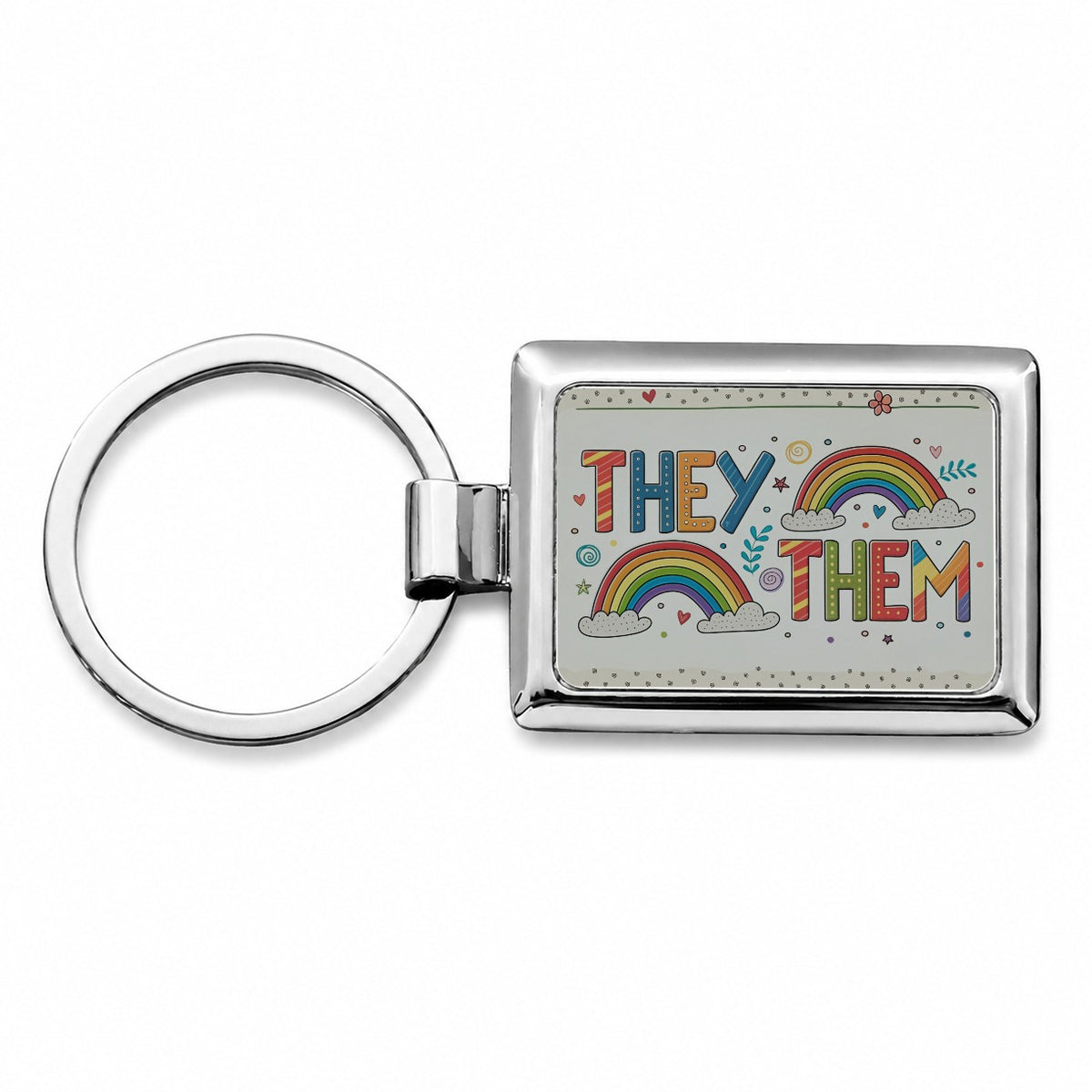 They Them Rainbow Colorful Pride Rectangle Metal Keychain