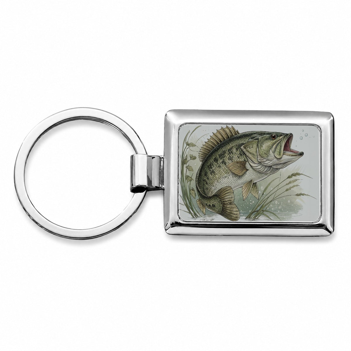 Trophy Largemouth Bass Fishing Rectangle Metal Keychain