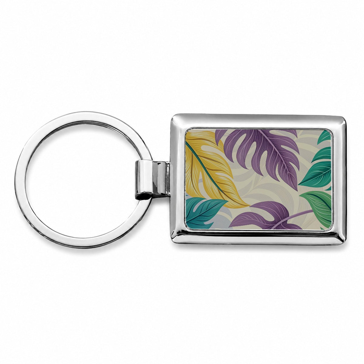 Tropical Leaves Colorful Foliage Rectangle Metal Keychain
