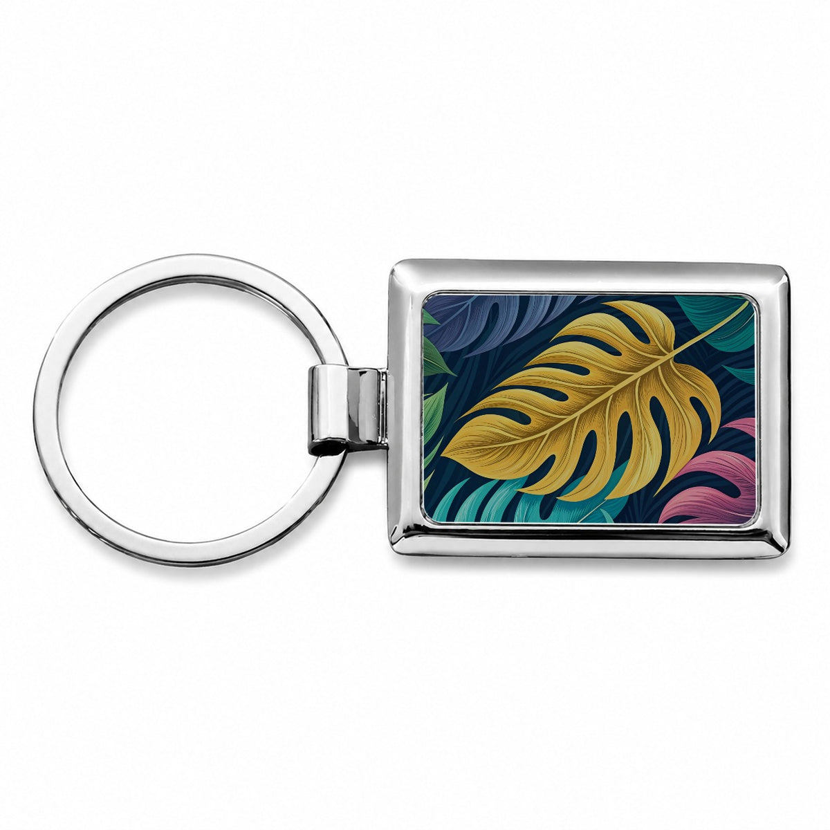 Tropical Leaves Colorful Rectangle Metal Keychain