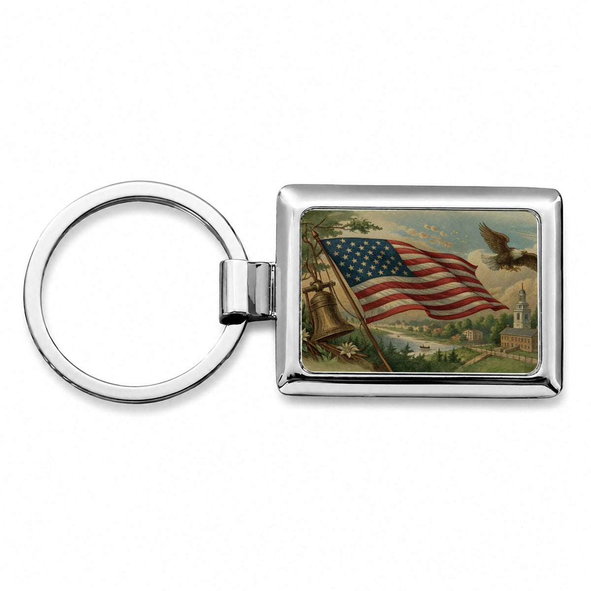 Vintage American Eagle Flag Rectangle Metal Keychain