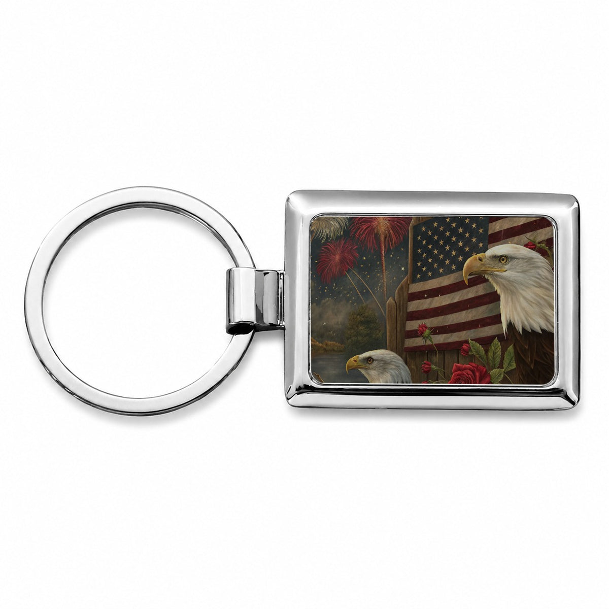 Vintage Americana Eagle Collage Patriotic Rectangle Metal Keychain
