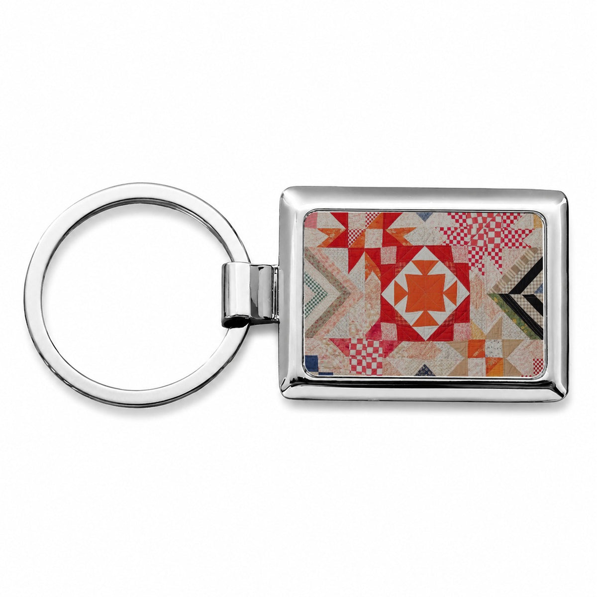 Vintage Patchwork Quilt Rectangle Metal Keychain