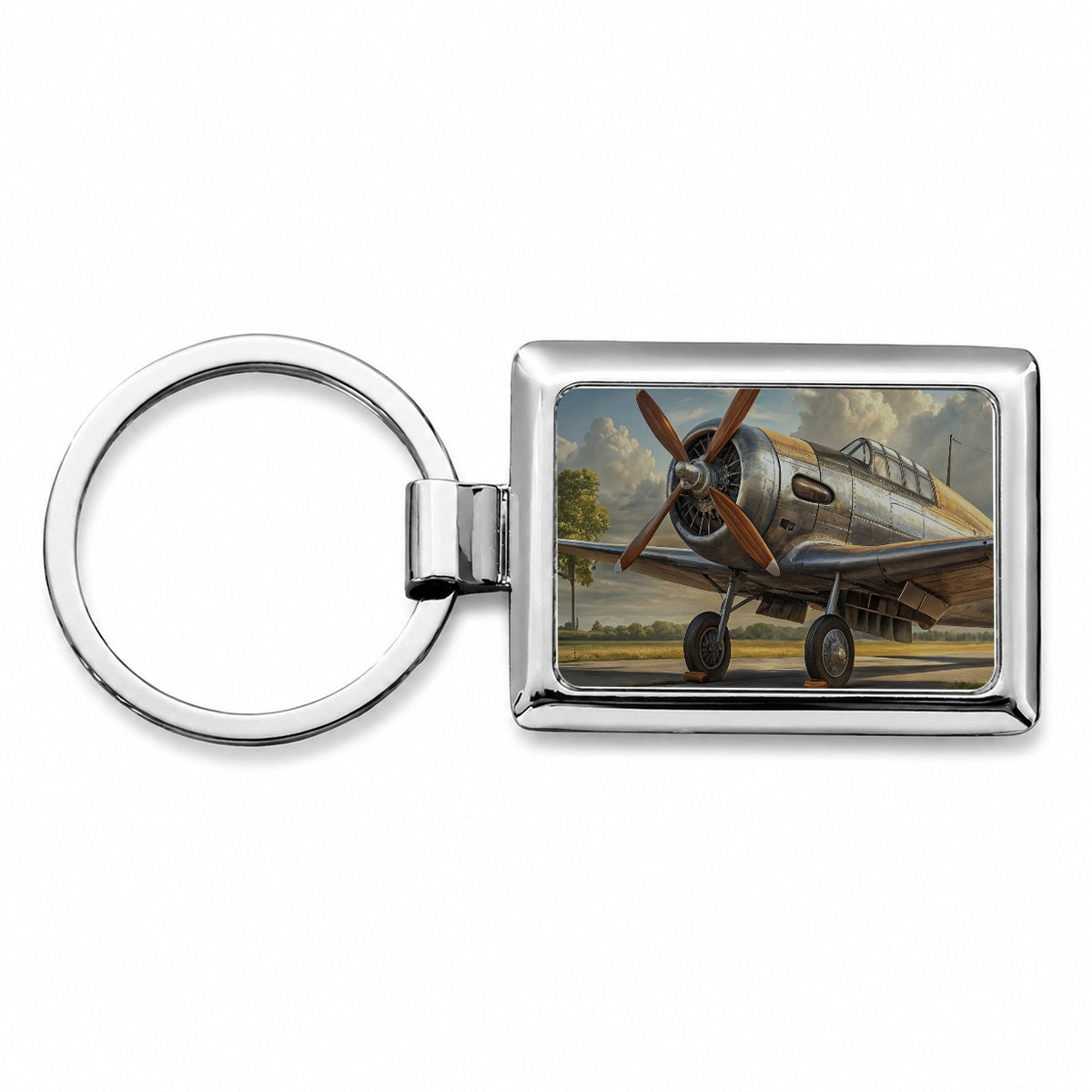 Vintage Propeller Airplane Rectangle Metal Keychain