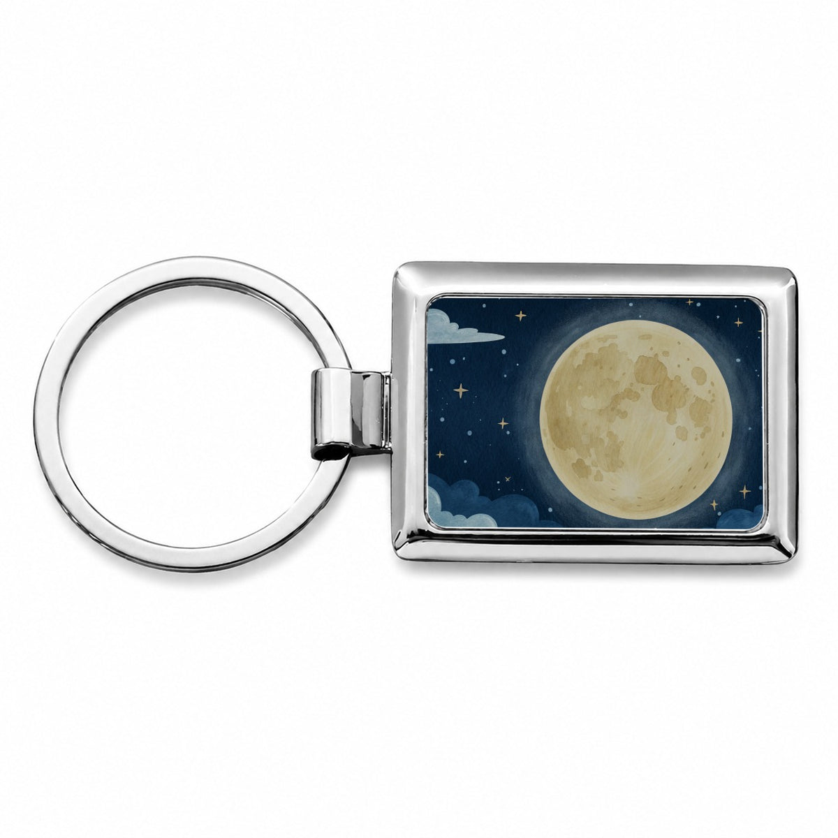 Watercolor Moon At Night Rectangle Metal Keychain