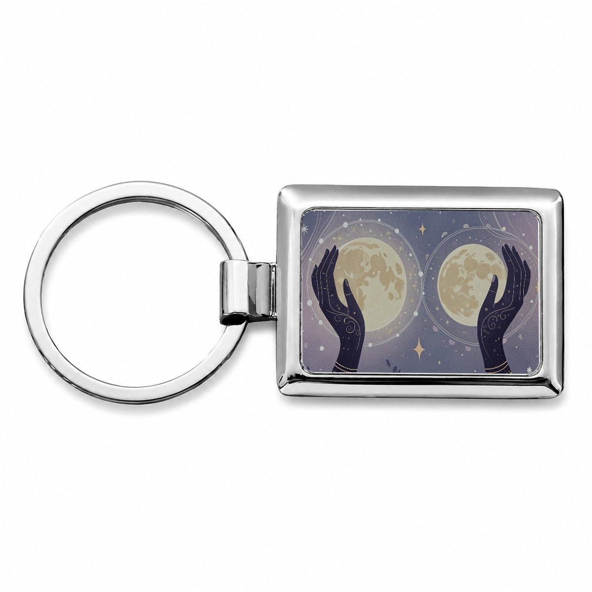 Witchy Celestial Moon Hands Rectangle Metal Keychain