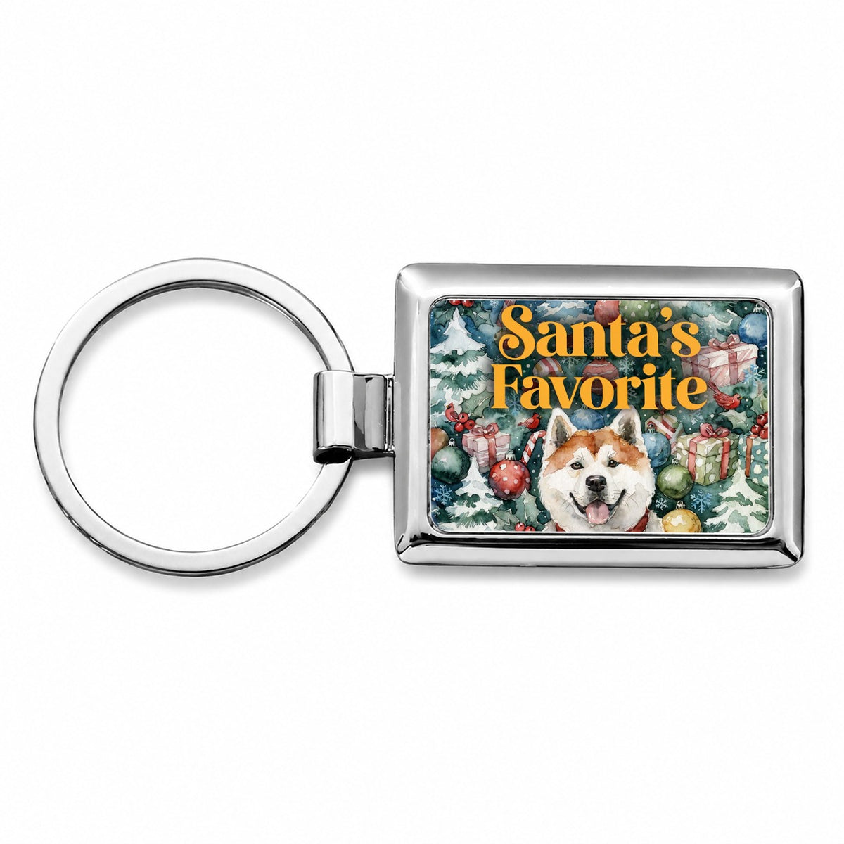 Akita Dog Christmas Santa's Favorite Rectangle Metal Keychain