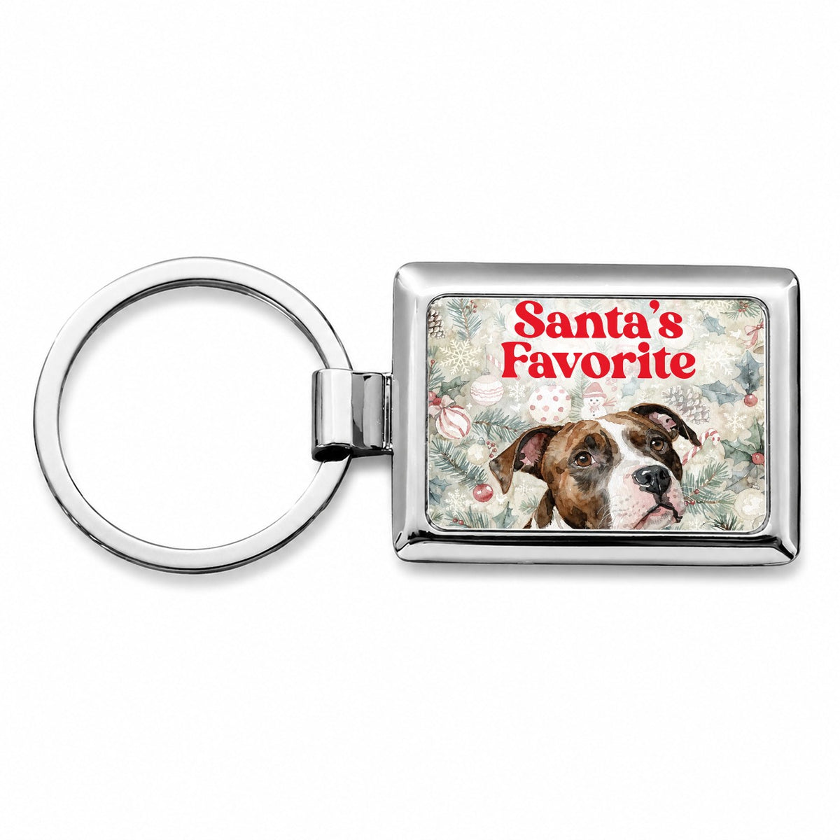 American Pit Bull Terrier Dog Christmas Santa's Favorite Rectangle Metal Keychain