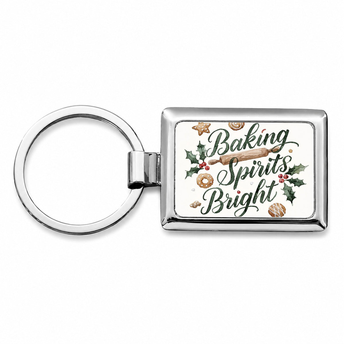 Baking Spirits Bright Christmas Rectangle Metal Keychain