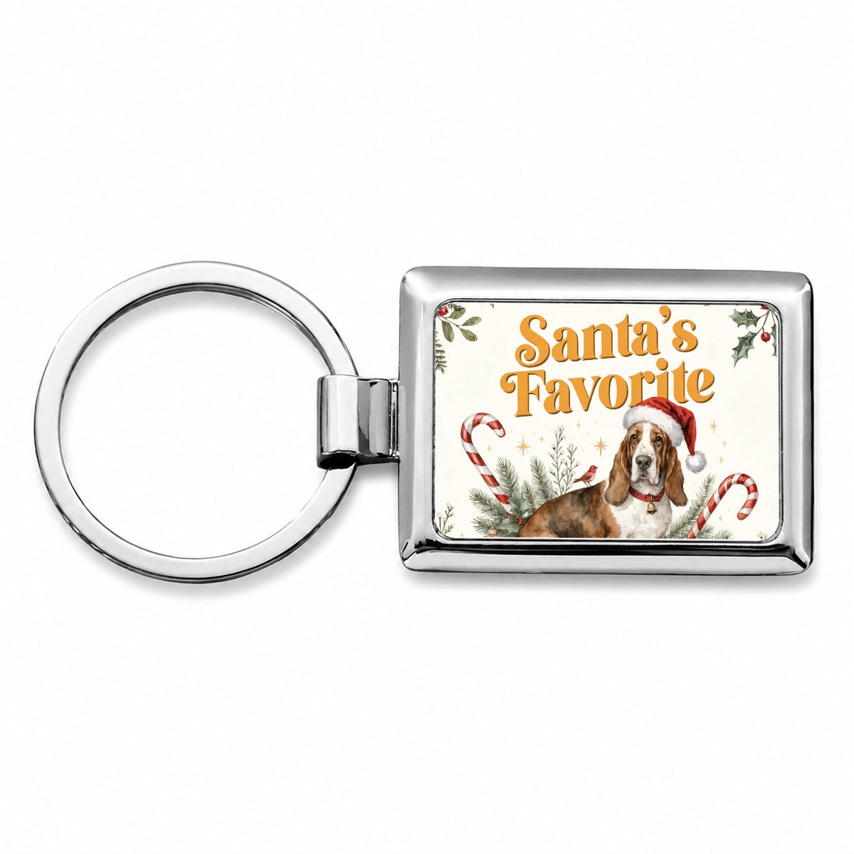 Basset Hound Dog Christmas Santa's Favorite Rectangle Metal Keychain