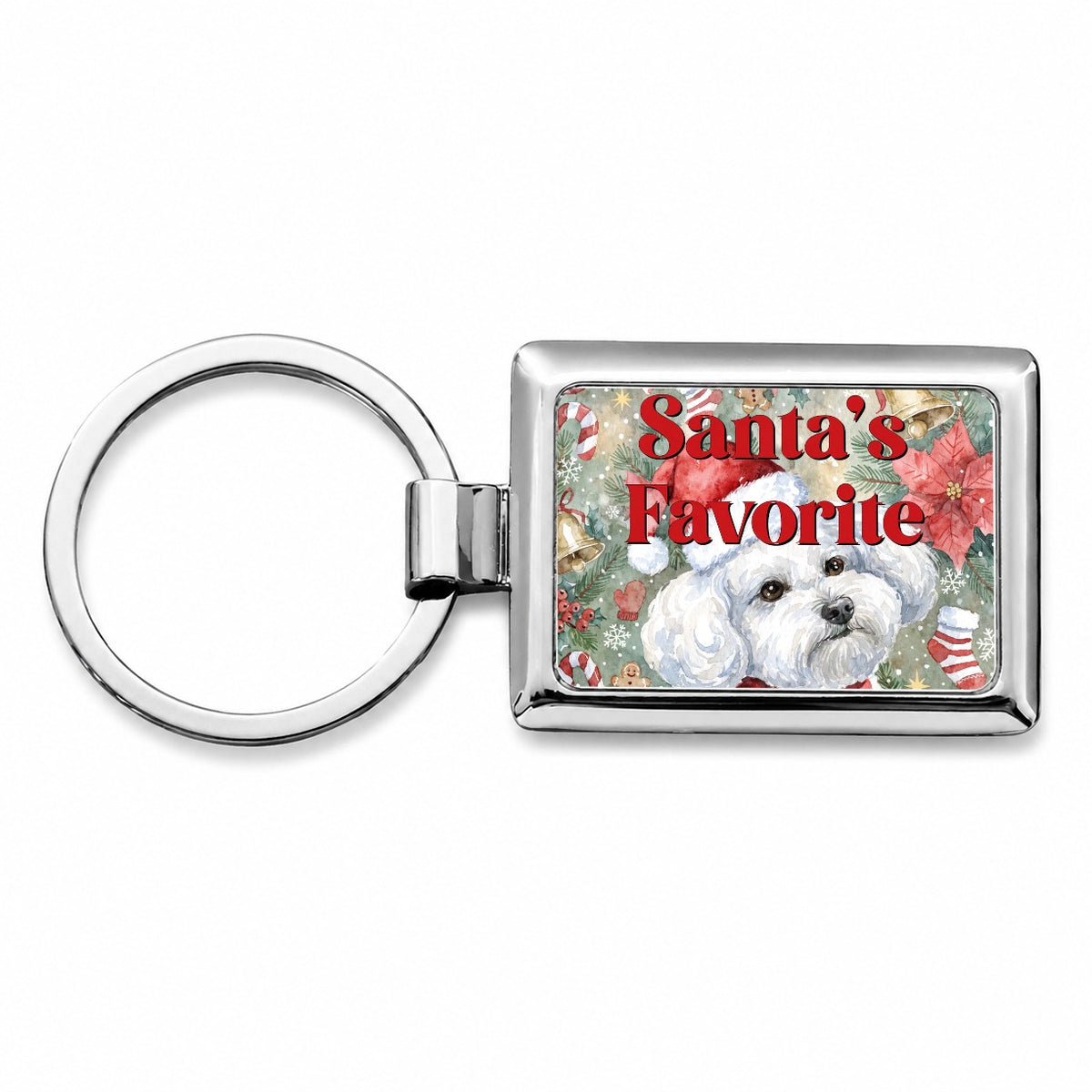 Bichon Frise Dog Christmas Santa's Favorite Rectangle Metal Keychain