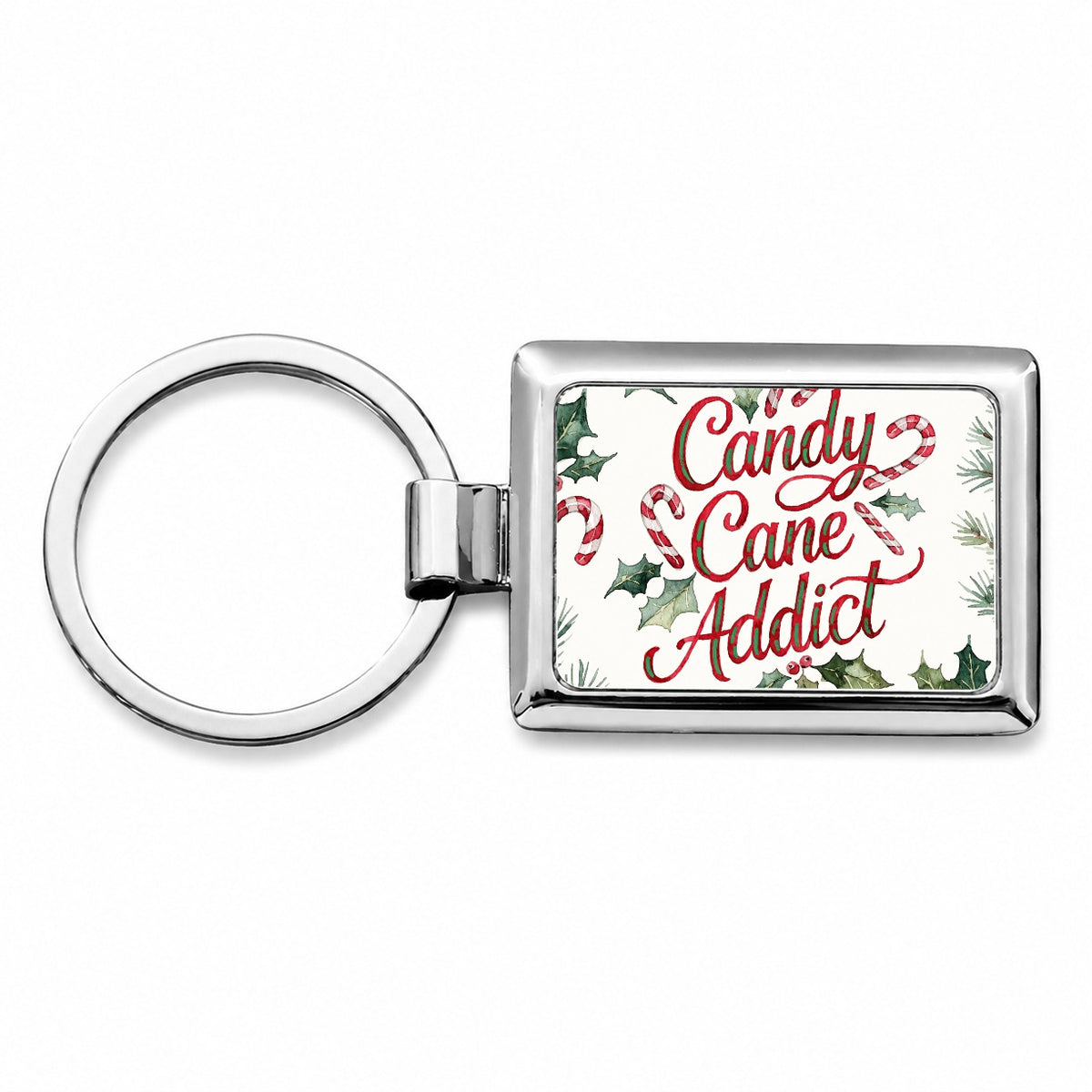Candy Cane Addict Christmas Funny Rectangle Metal Keychain